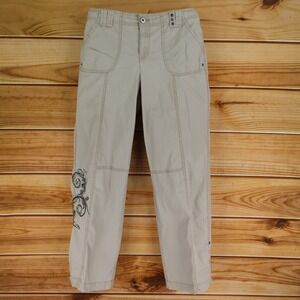 Massini Pants Womens Sz 6 Brown Embroidered Accent Mid Rise Pockets Straight Leg